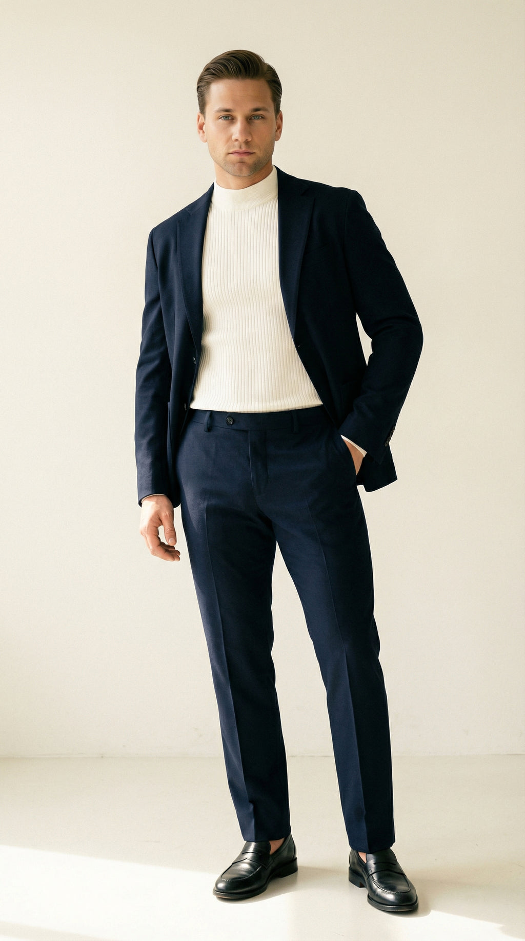 MONSEN Suitory Ribbed Mock Neck Knit Sweater in Fleece-Lined product image