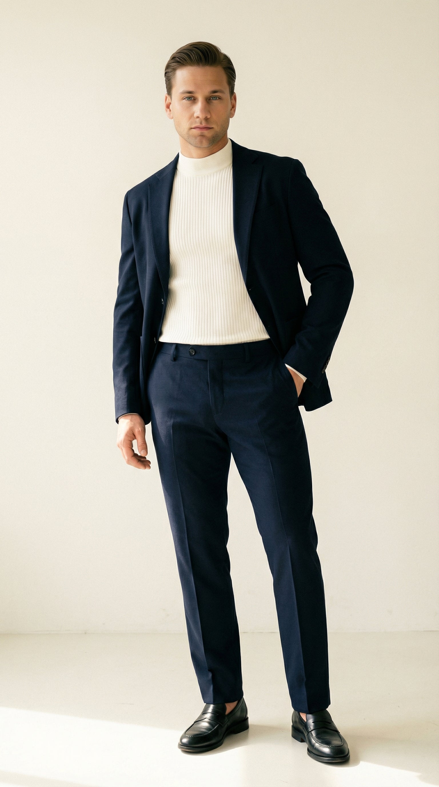 MONSEN Suitory Ribbed Mock Neck Knit Sweater in Fleece-Lined product image