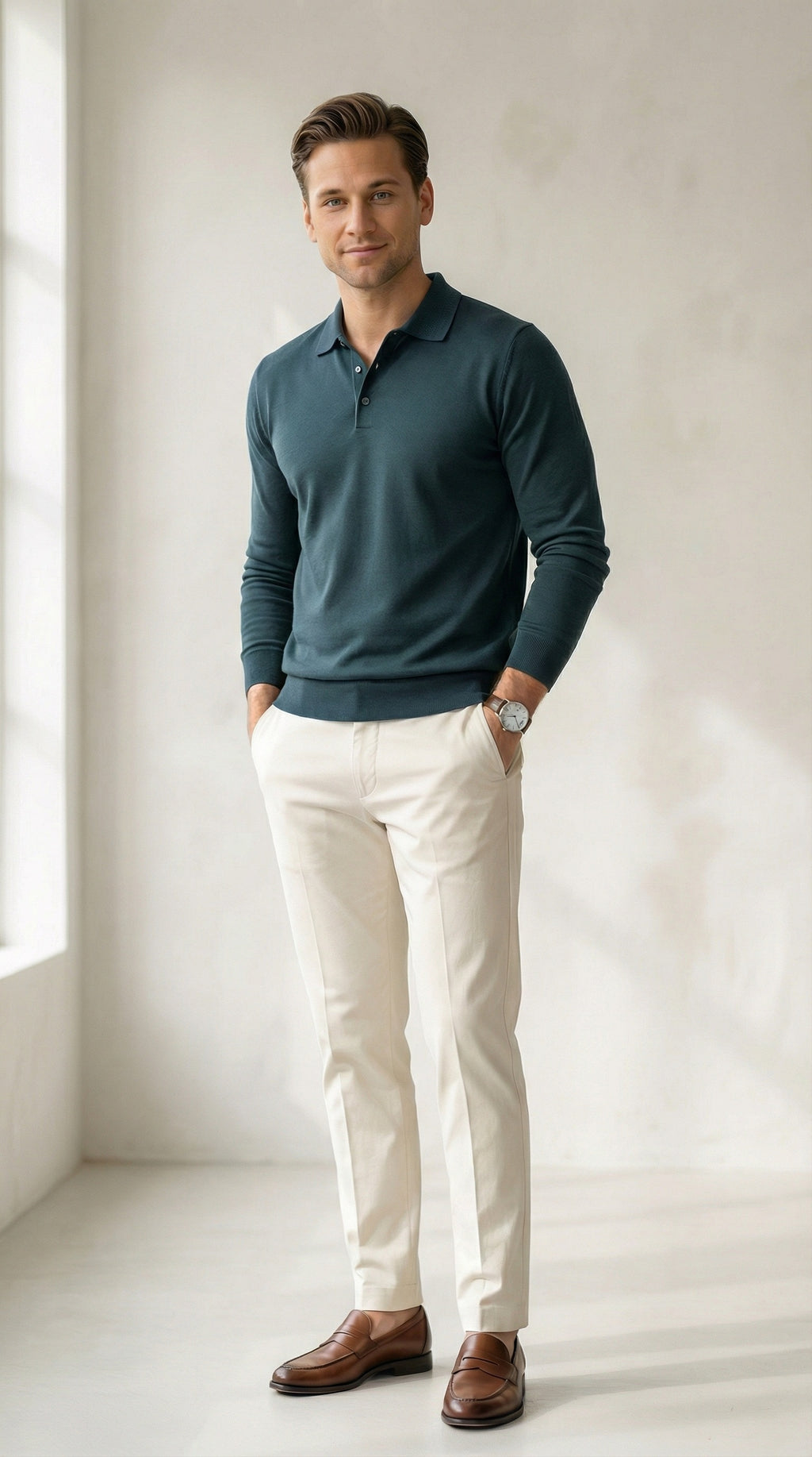 MONSEN Suitory Cotton-Blend Long-Sleeve Polo product image
