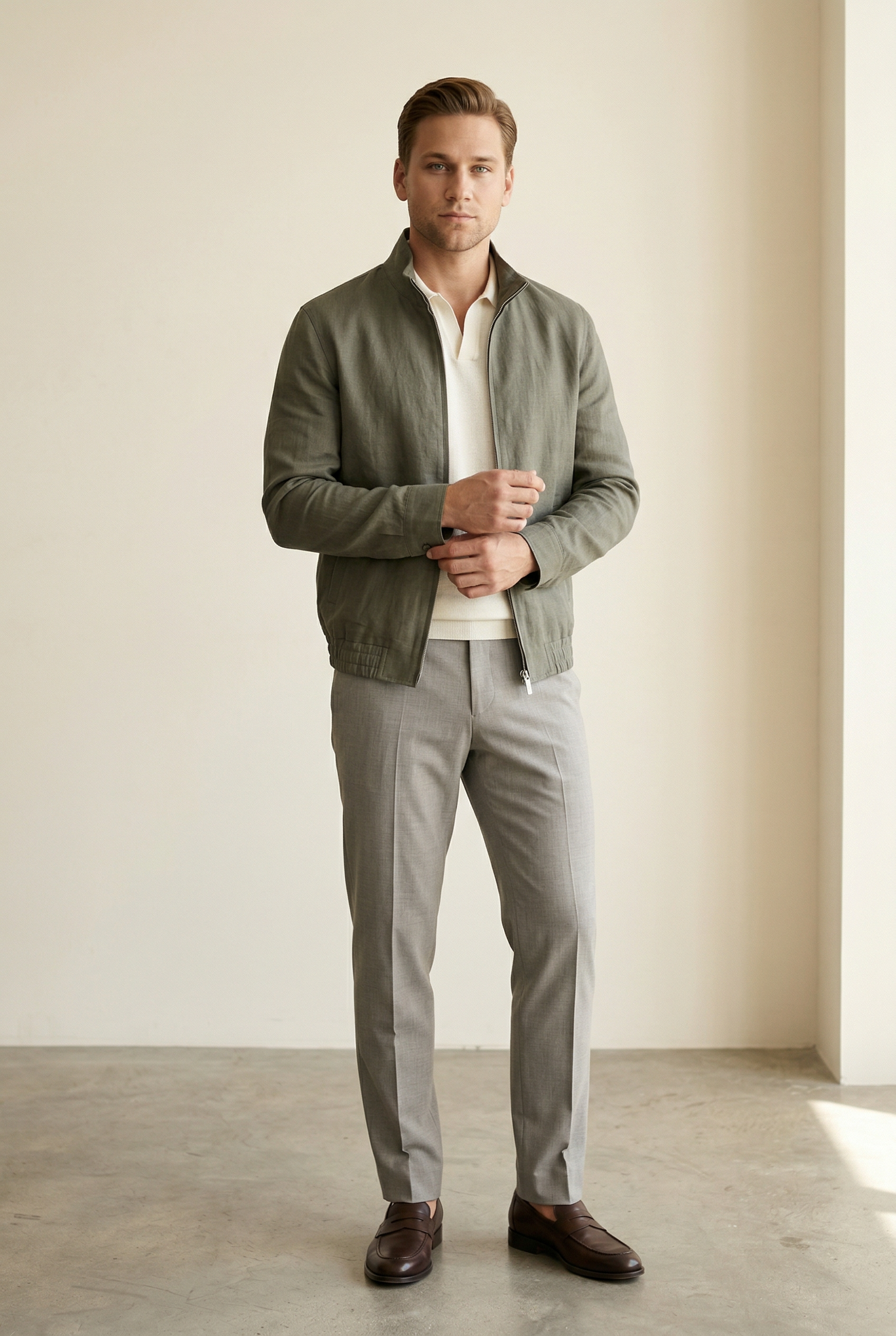 MONSEN Suitory 100% Linen Italian Stand-Collar Jacket product image