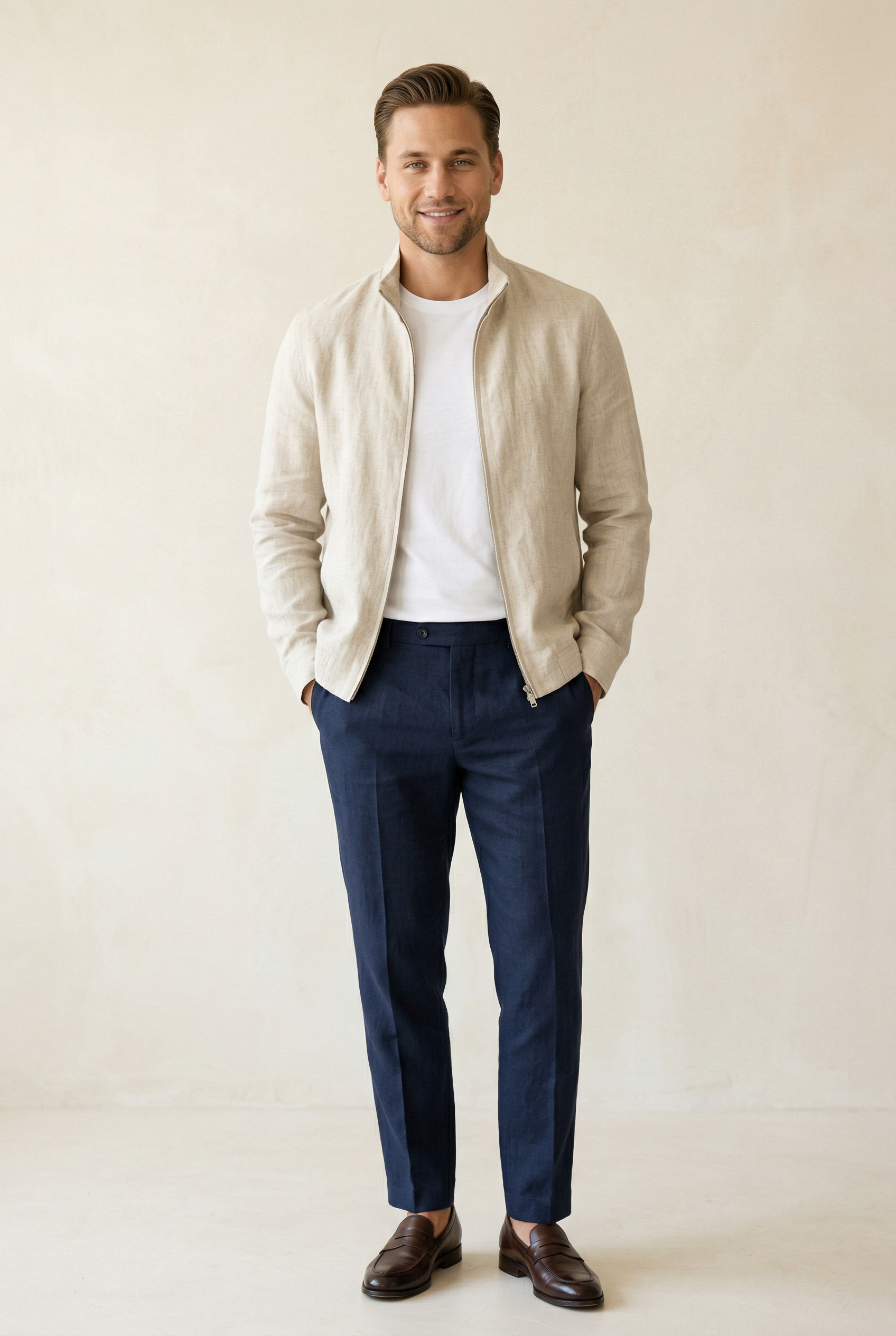 MONSEN Suitory 100% Linen Italian Stand-Collar Jacket product image