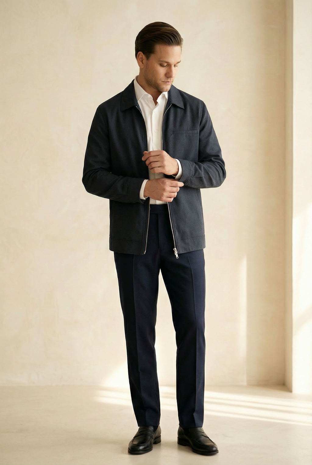 MONSEN Suitory Drapey Plain-Weave Lapel Jacket in Performance Blend product image