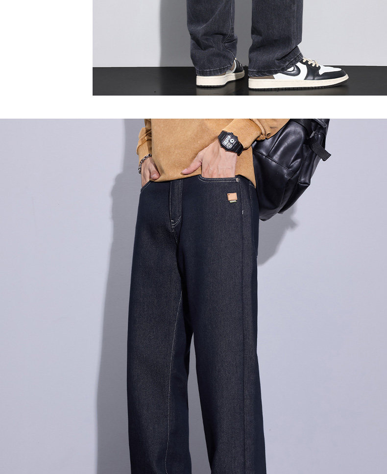 Fleece-Lined Washed Wide-Leg Jeans