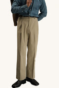 MONSEN Suitory Double-Pleat Cotton Trousers front view