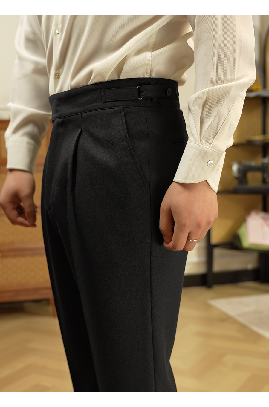 Wrinkle-Resistant High-Waist Trousers