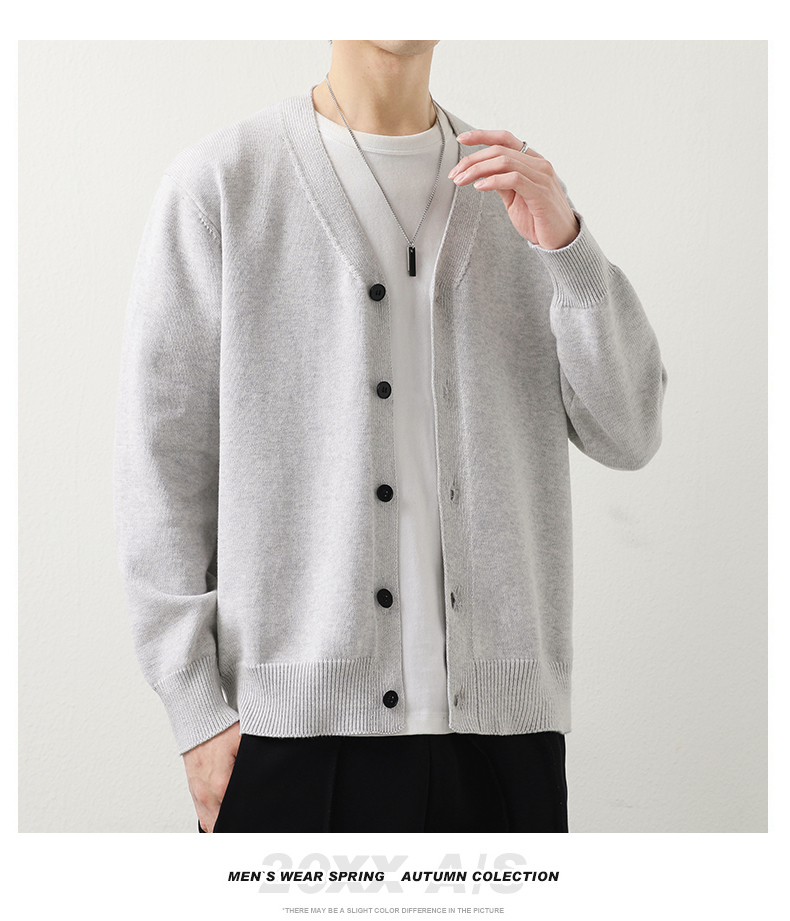 Cotton-Rich V-Neck Knit Cardigan