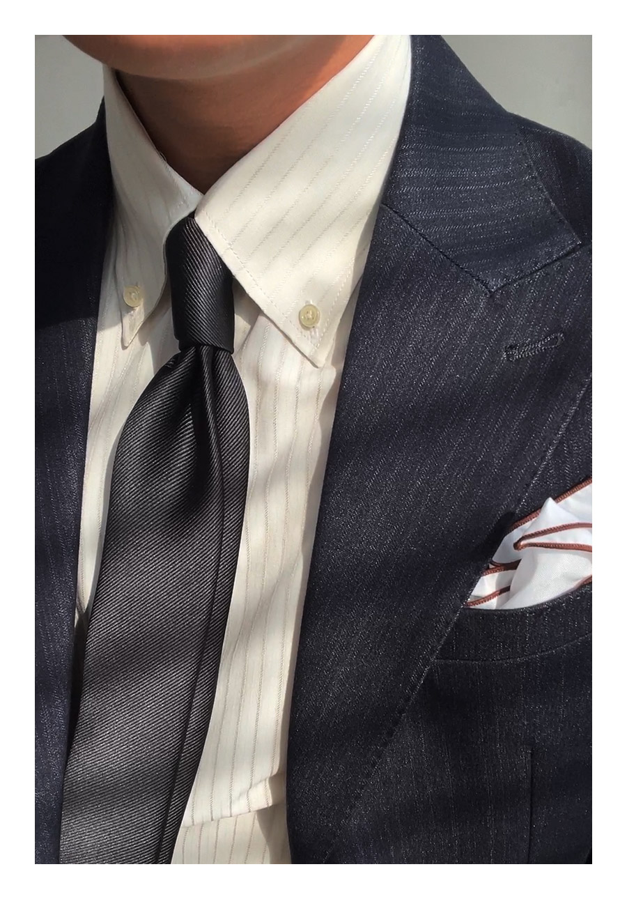 MONSEN Suitory Long-Point Collar Striped Shirt in Cotton product image