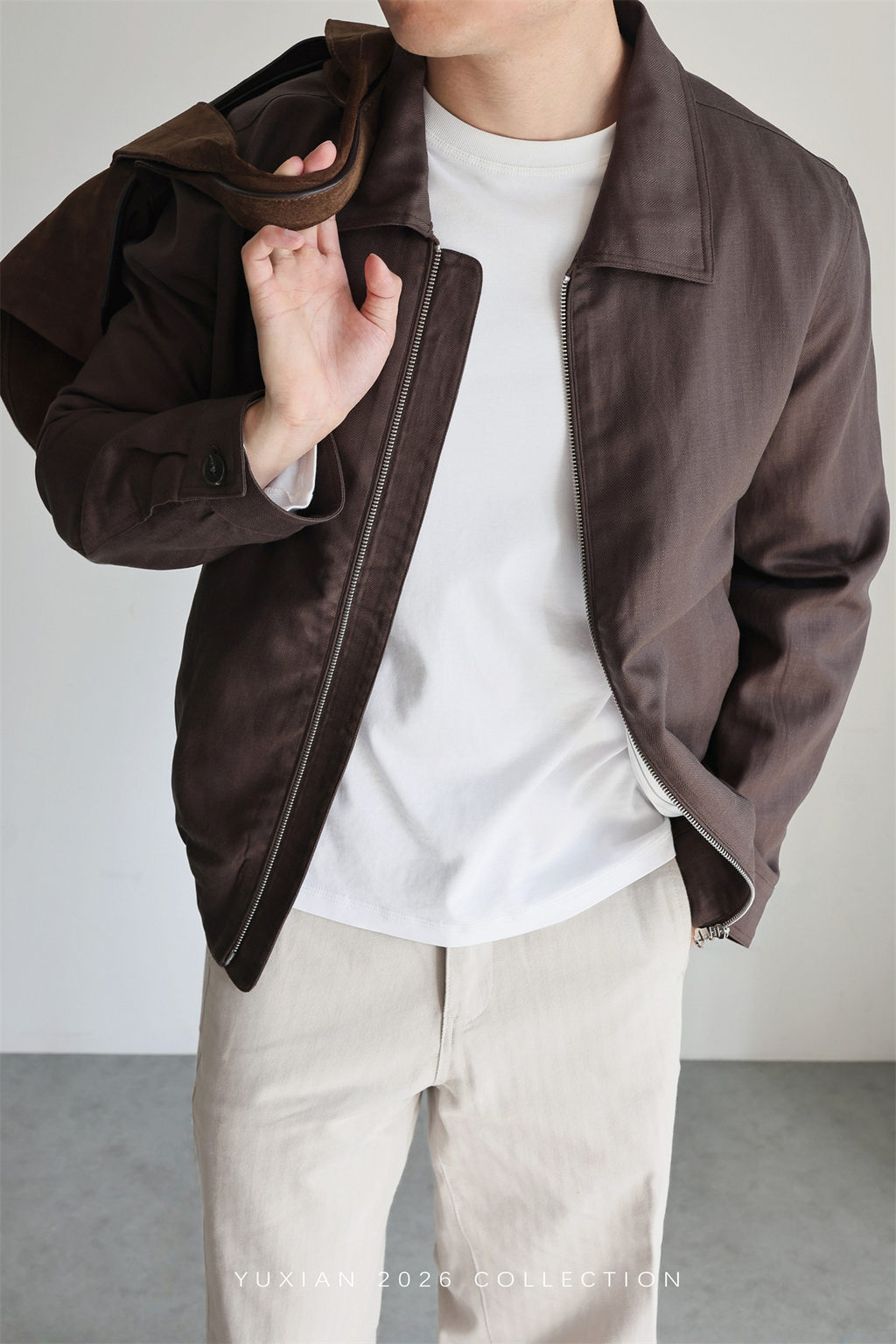 MONSEN Suitory Herringbone Tencel-Linen Lapel Jacket product image