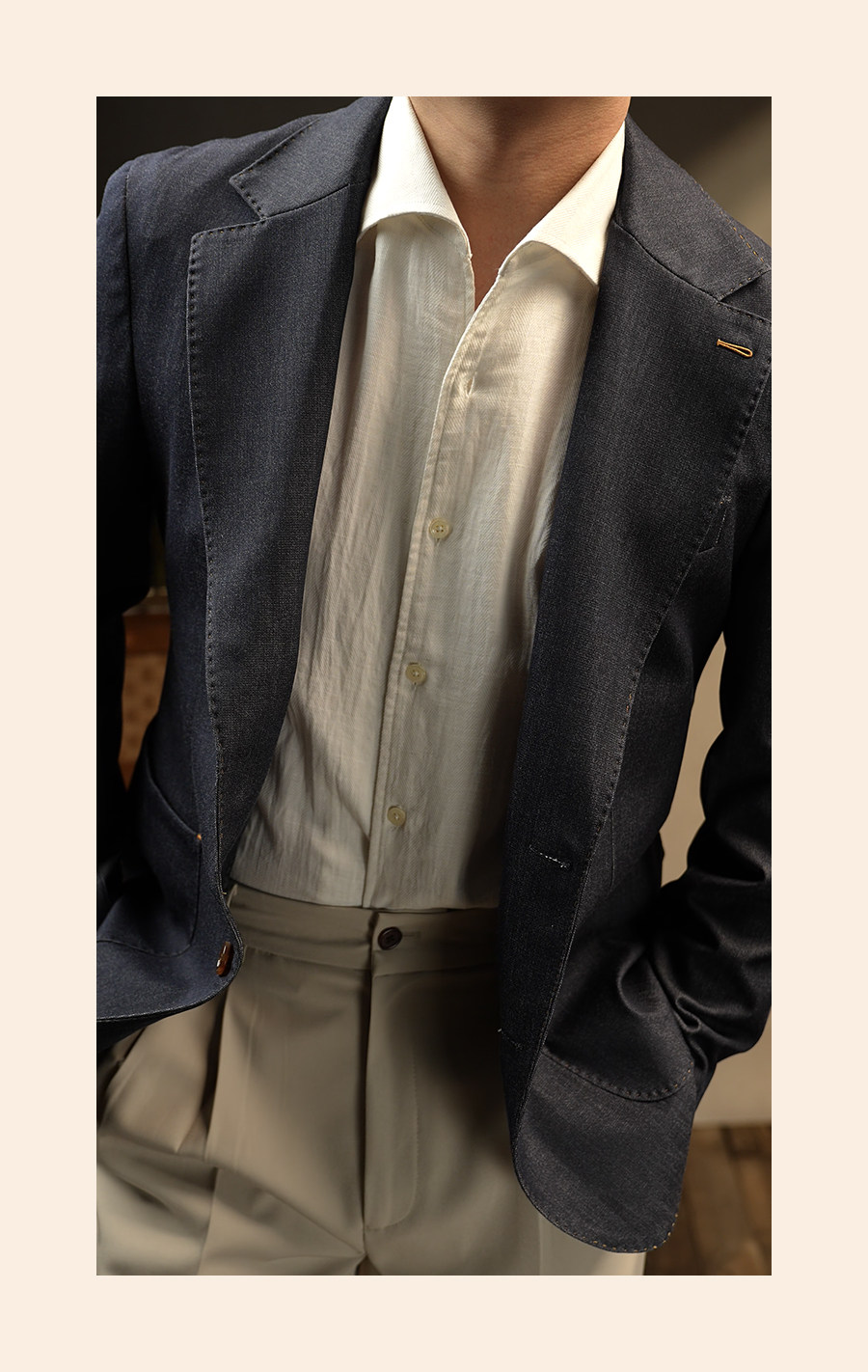 MONSEN Suitory One-Piece Collar Textured Shirt in Linen product image