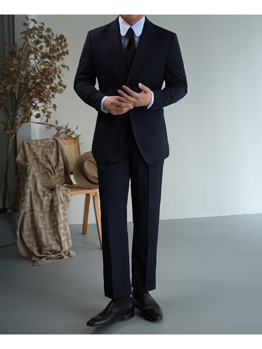 MONSEN Suitory Napoli Navy Dark-Stripe Suit in Wool product image