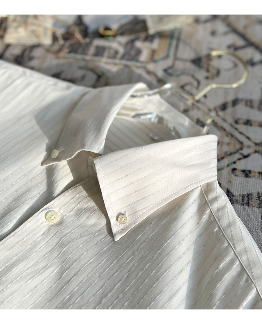MONSEN Suitory Long-Point Collar Striped Shirt in Cotton product image