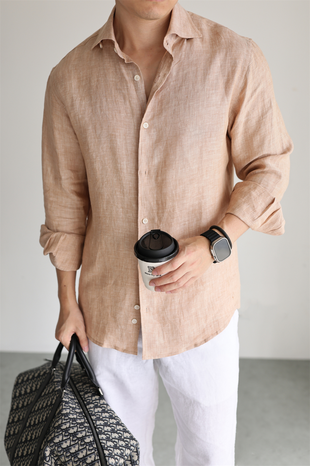 Two-Tone 100% Linen Shirt