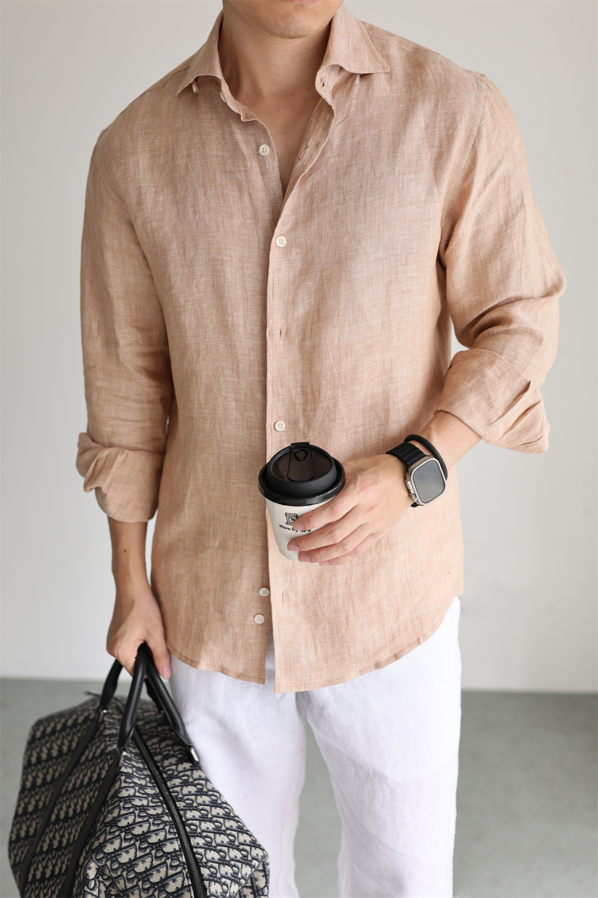 Two-Tone 100% Linen Shirt