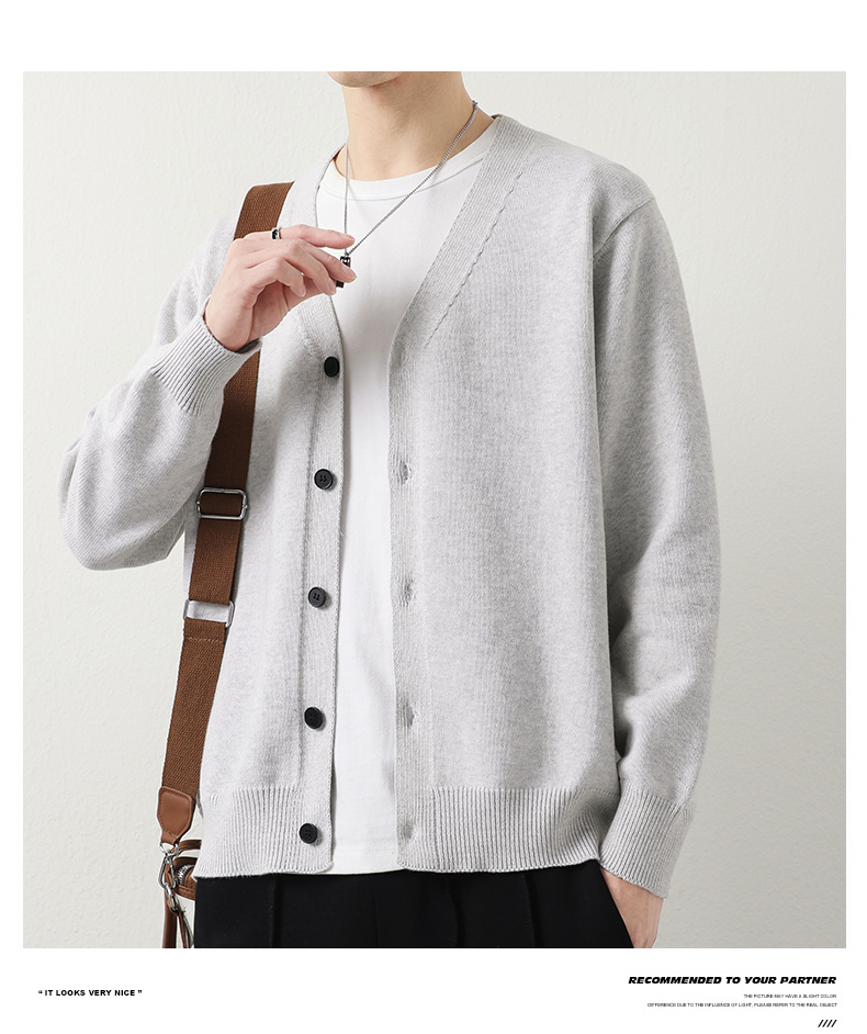 Cotton-Rich V-Neck Knit Cardigan