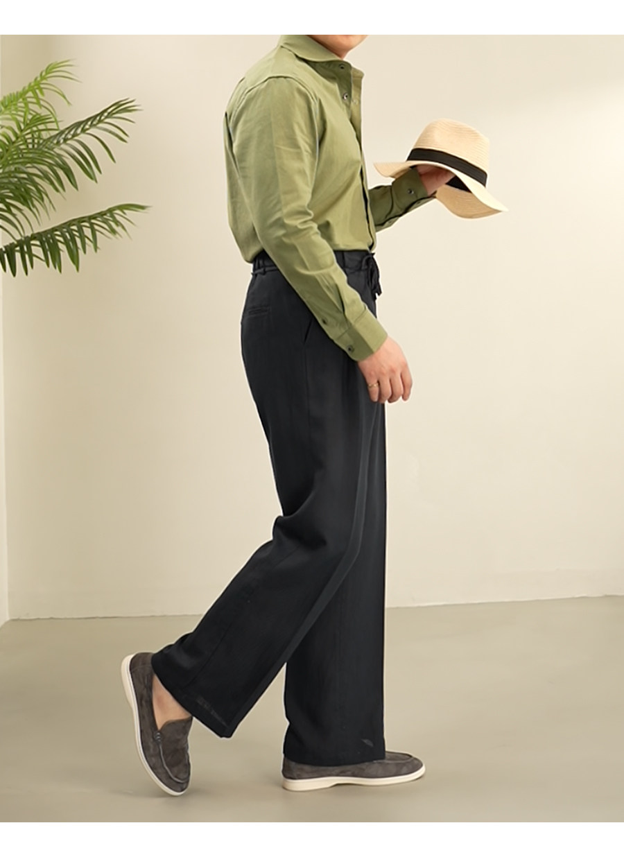 MONSEN Suitory Linen-Cotton Windsor Solid Collar Shirt product image