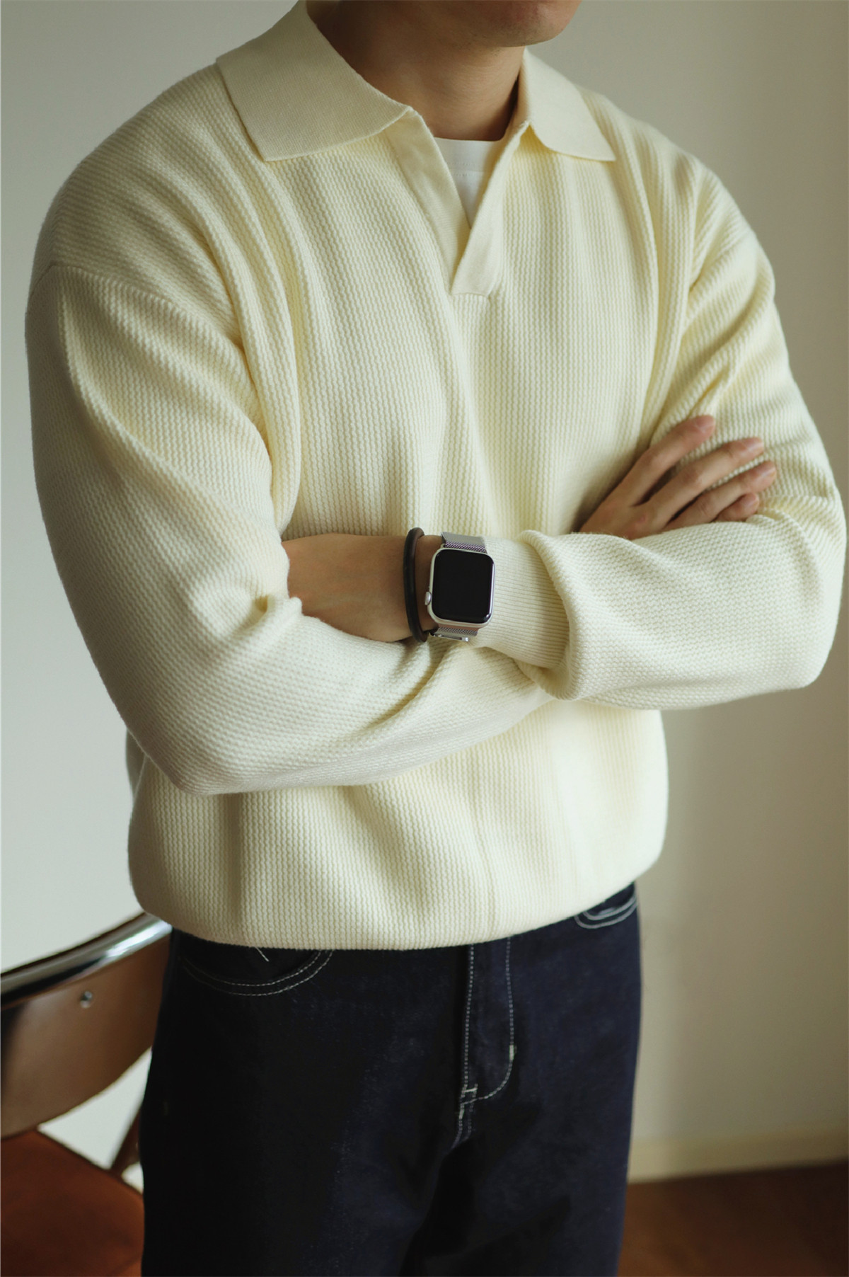 V-Neck Heavyweight Knit Polo