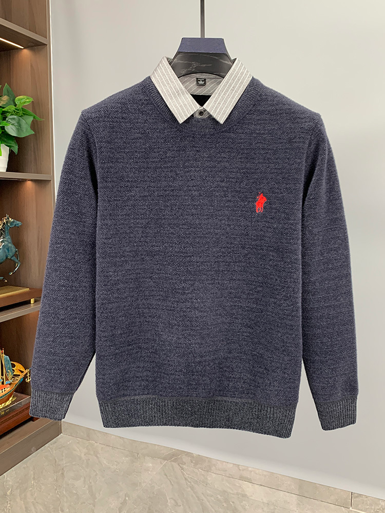 MONSEN Suitory Fleece-Lined Faux Shirt Collar Sweater product image