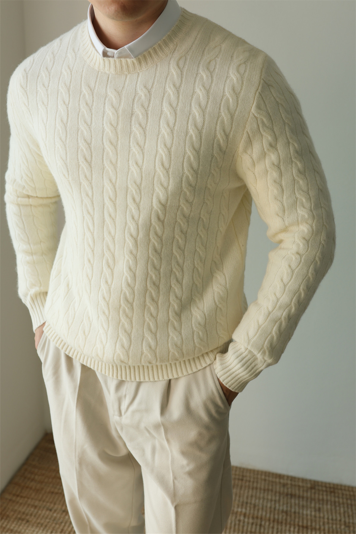 MONSEN Suitory Merino Wool Cable-Knit Sweater product image
