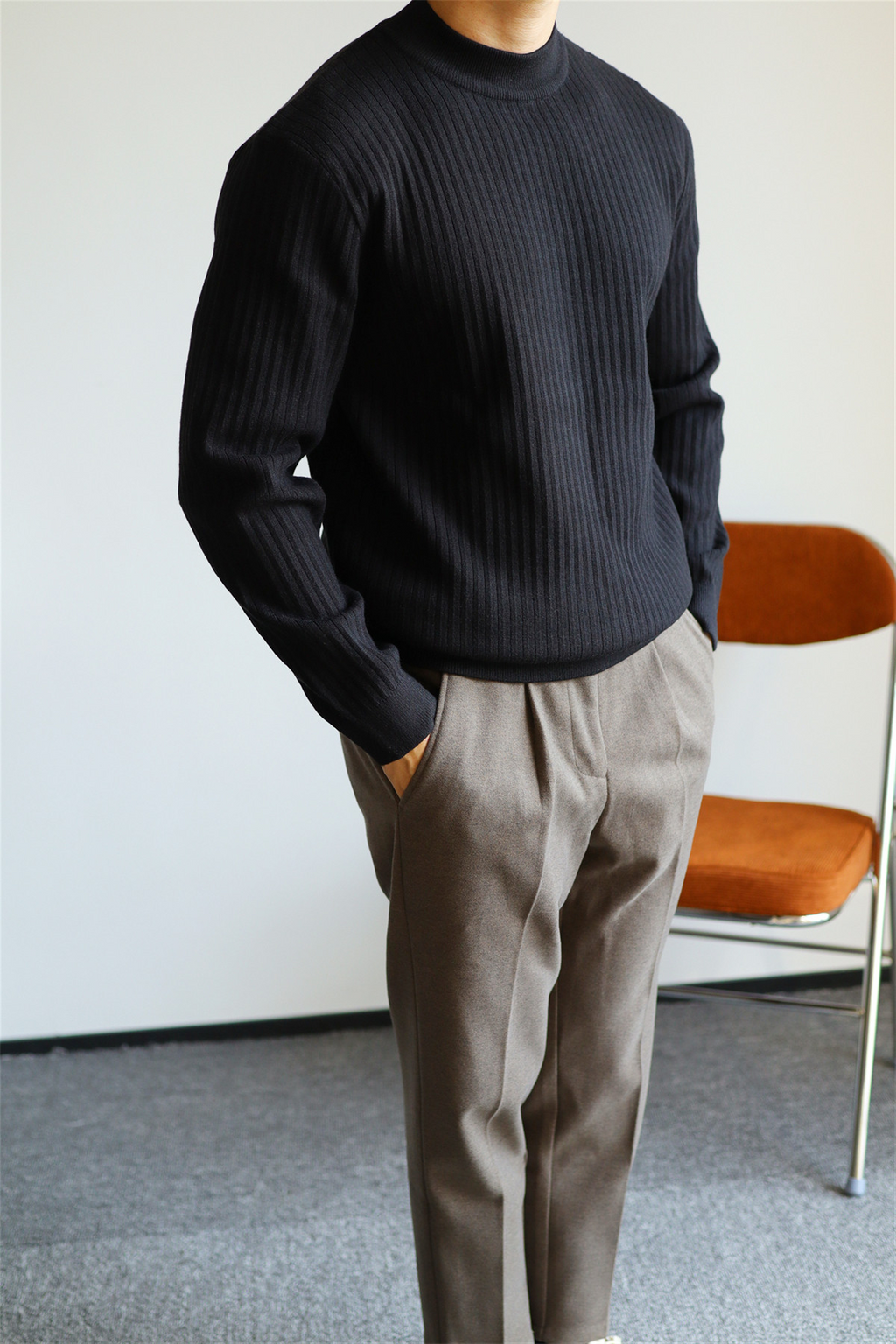 MONSEN Suitory Ribbed Mock Neck Knit Sweater in Fleece-Lined product image
