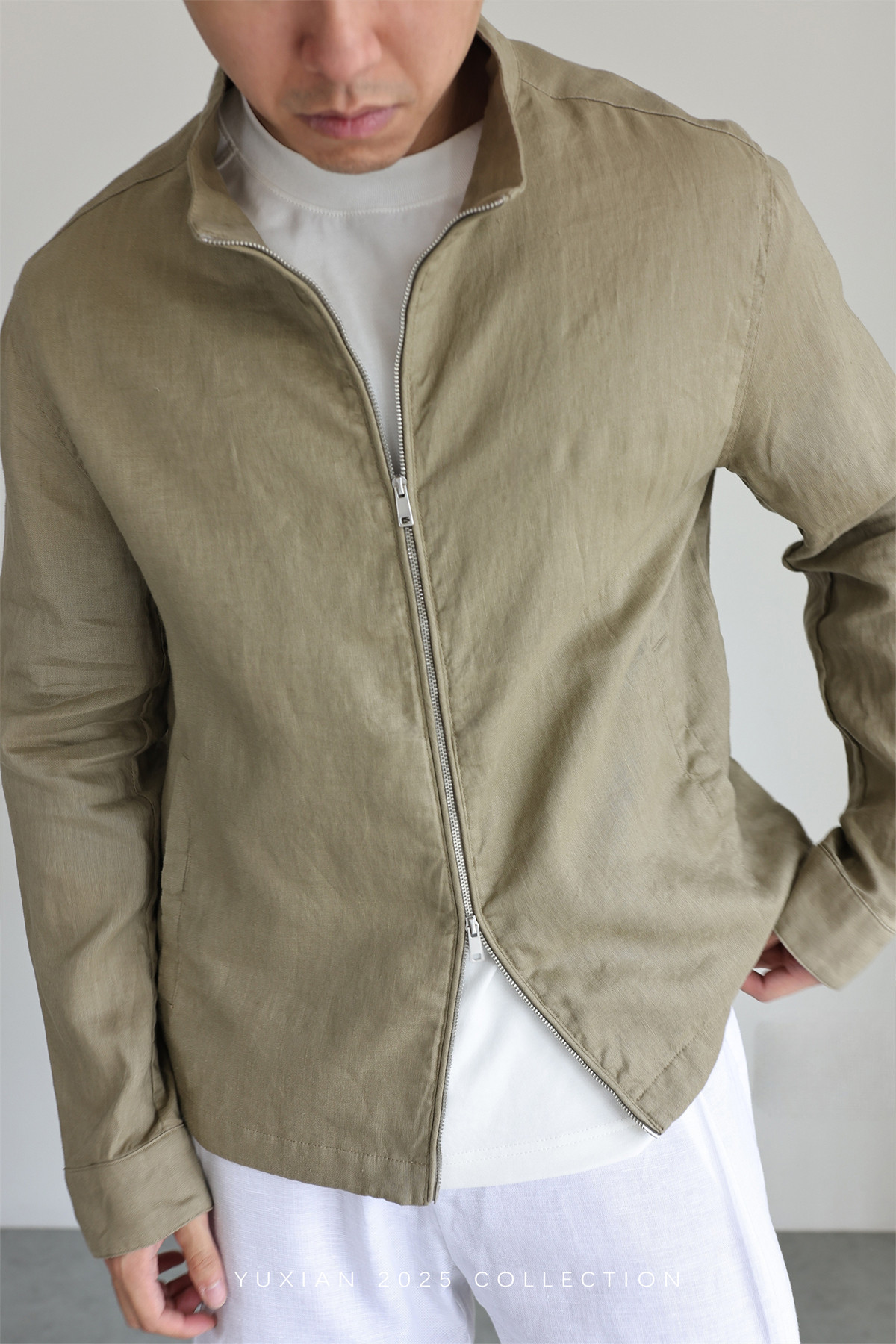 100% Linen Italian Stand-Collar Jacket