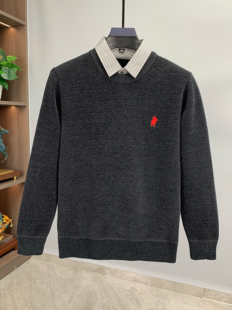 MONSEN Suitory Fleece-Lined Faux Shirt Collar Sweater product image