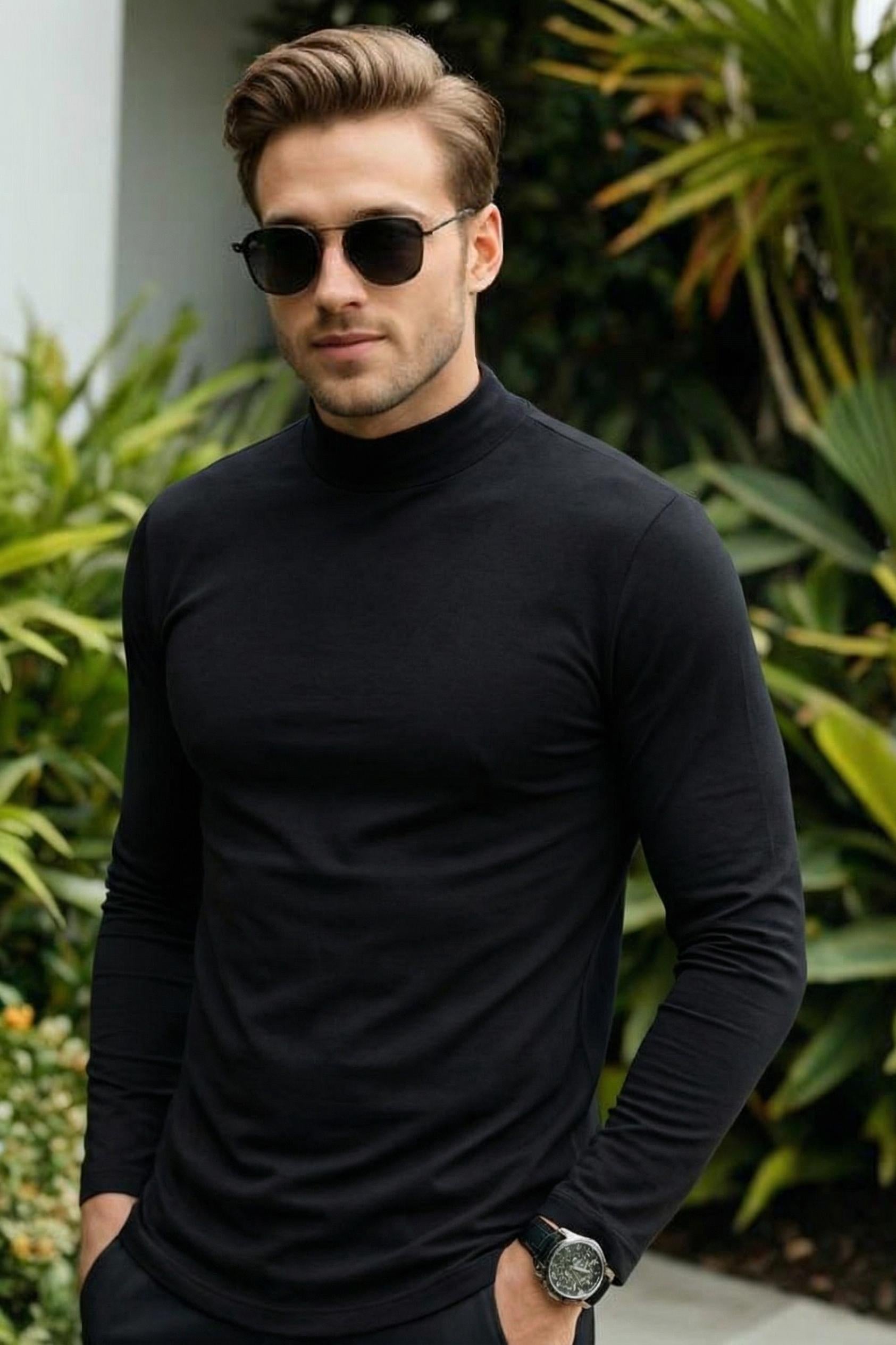 MONSEN Suitory Mid-Neck Long Sleeve T-Shirt in Cotton product image
