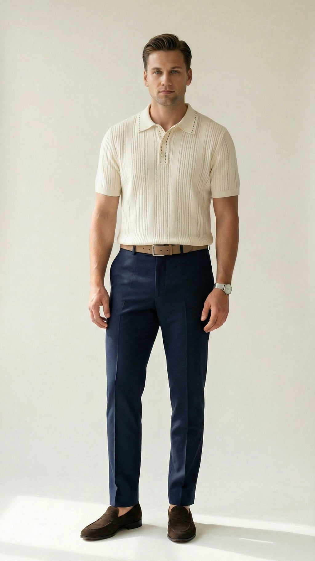 MONSEN Suitory Old-Money Textured Knit Polo in Denim product image