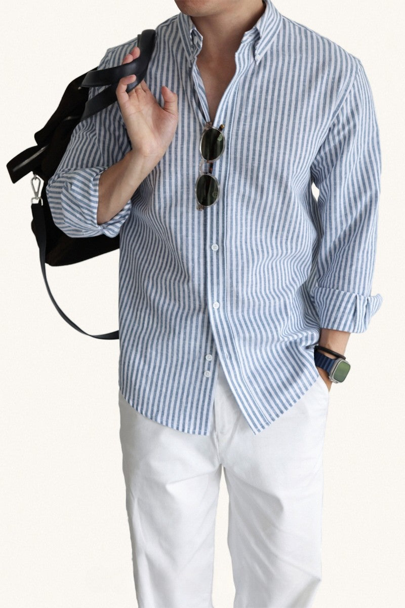 MONSEN Suitory Linen-Cotton Stripe Shirt product image