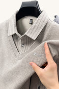 MONSEN Suitory Velvet Faux Two-Piece Knit Sweater in Performance Blend front view