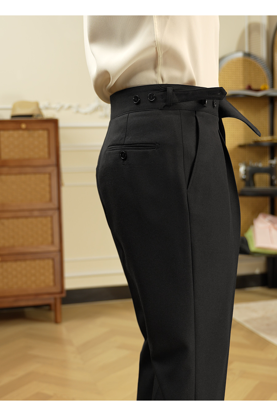 Wrinkle-Resistant High-Waist Trousers