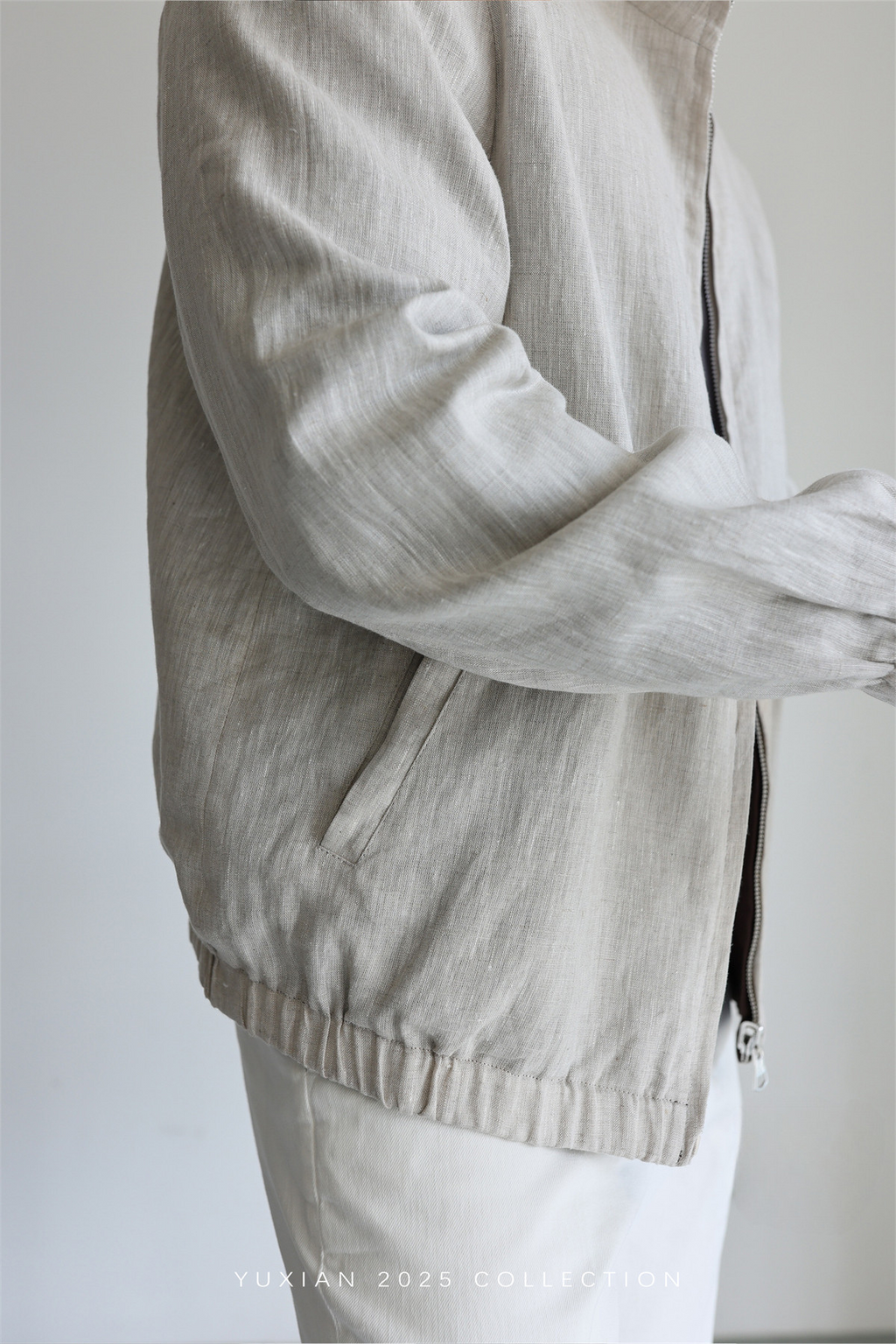 MONSEN Suitory Reversible 100% Linen Stand-Collar Jacket product image