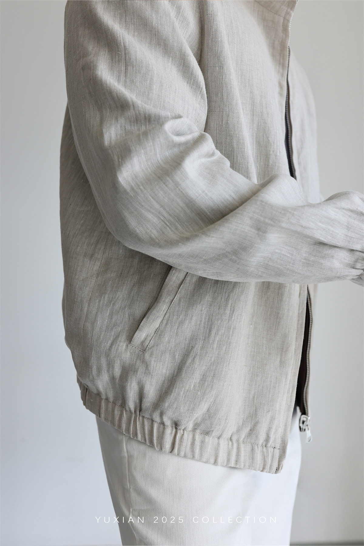 MONSEN Suitory Reversible 100% Linen Stand-Collar Jacket product image