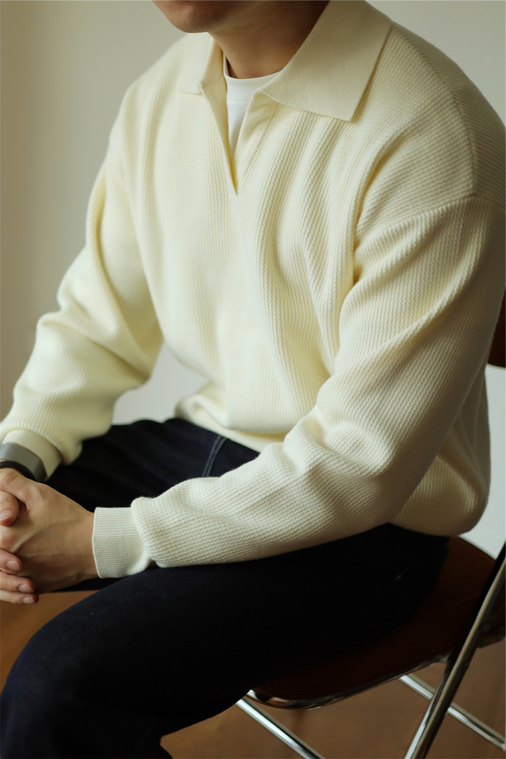 V-Neck Heavyweight Knit Polo