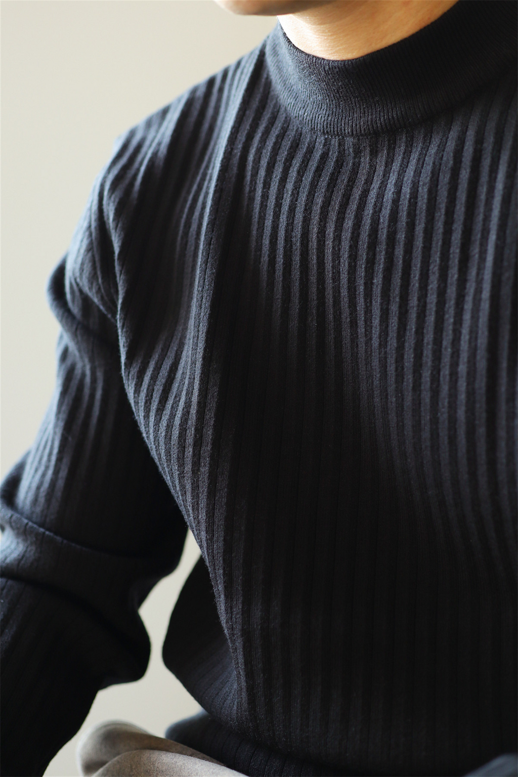 MONSEN Suitory Ribbed Mock Neck Knit Sweater in Fleece-Lined product image