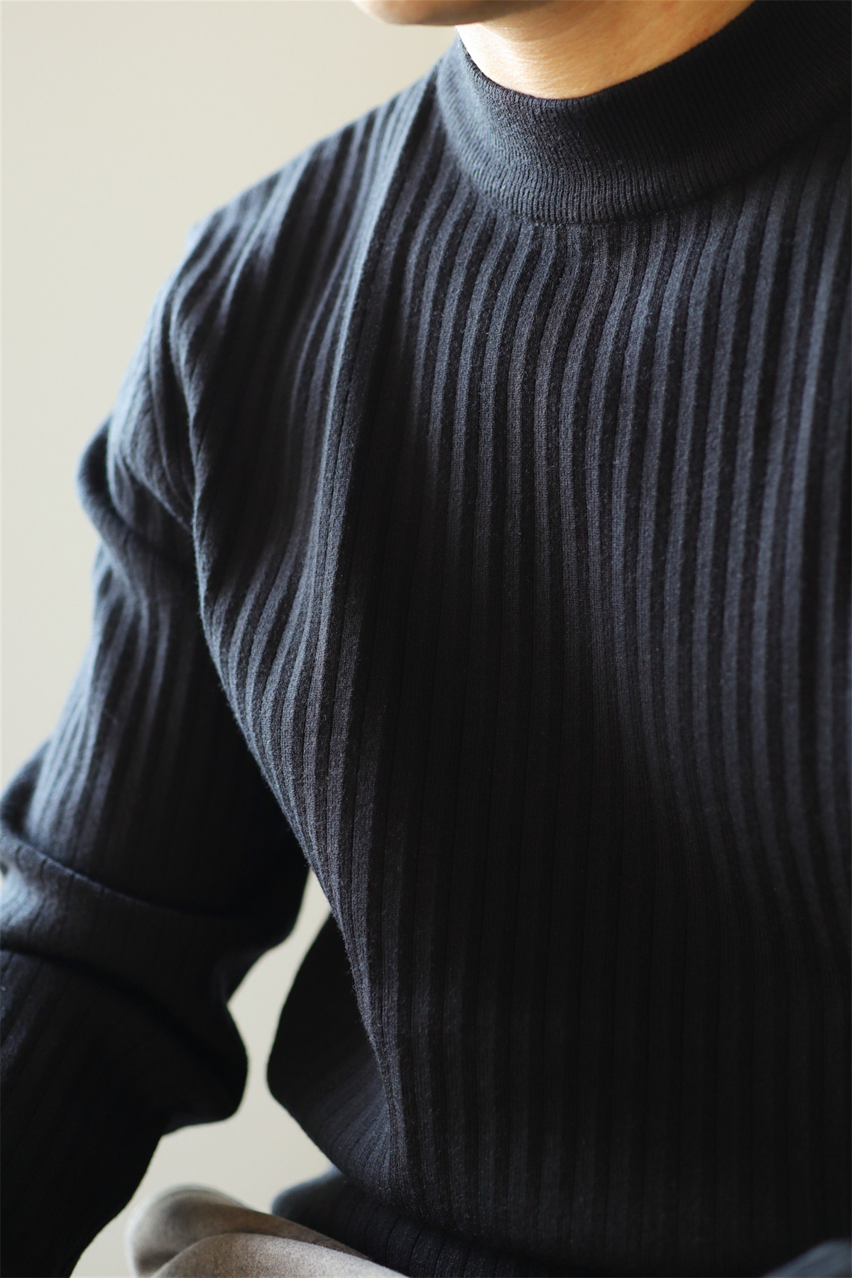 MONSEN Suitory Ribbed Mock Neck Knit Sweater in Fleece-Lined product image