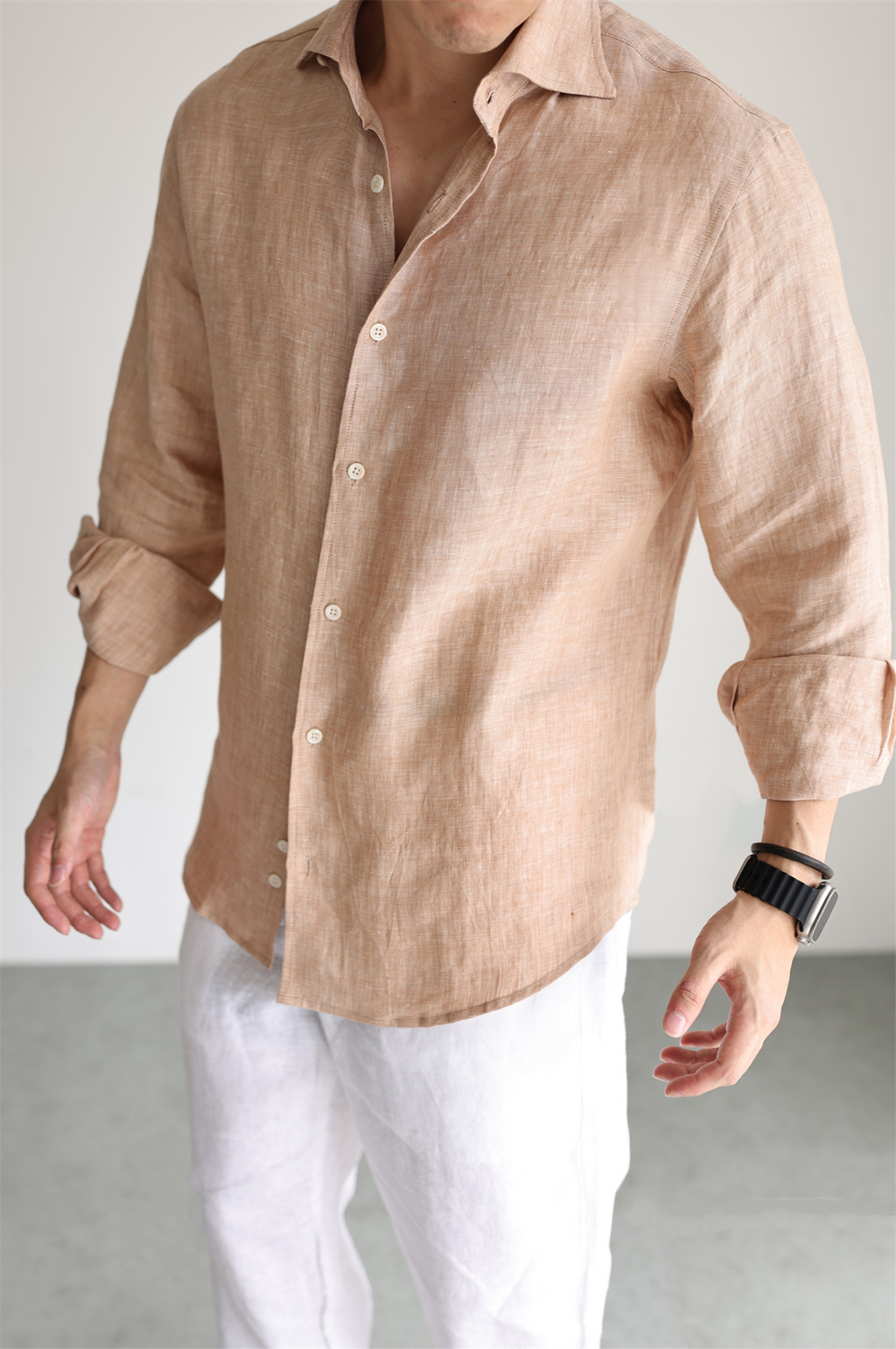 Two-Tone 100% Linen Shirt