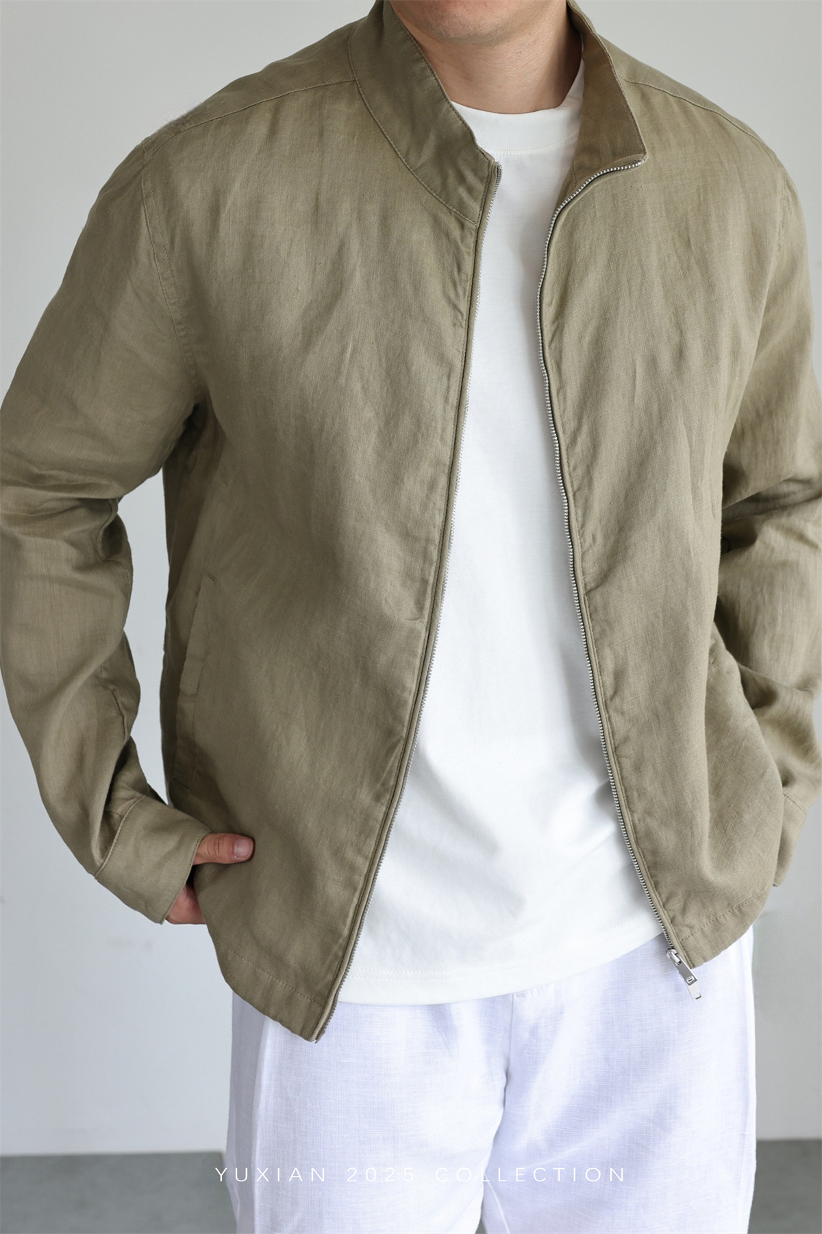 100% Linen Italian Stand-Collar Jacket