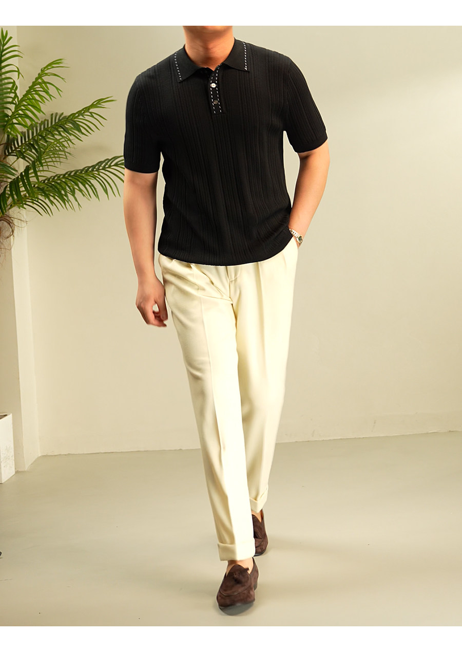 Old-Money Textured Knit Polo