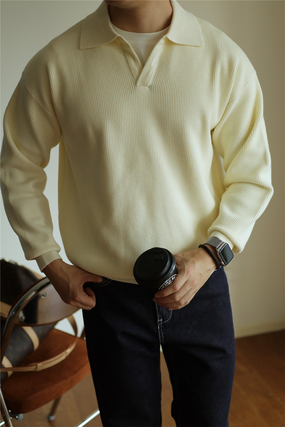 V-Neck Heavyweight Knit Polo