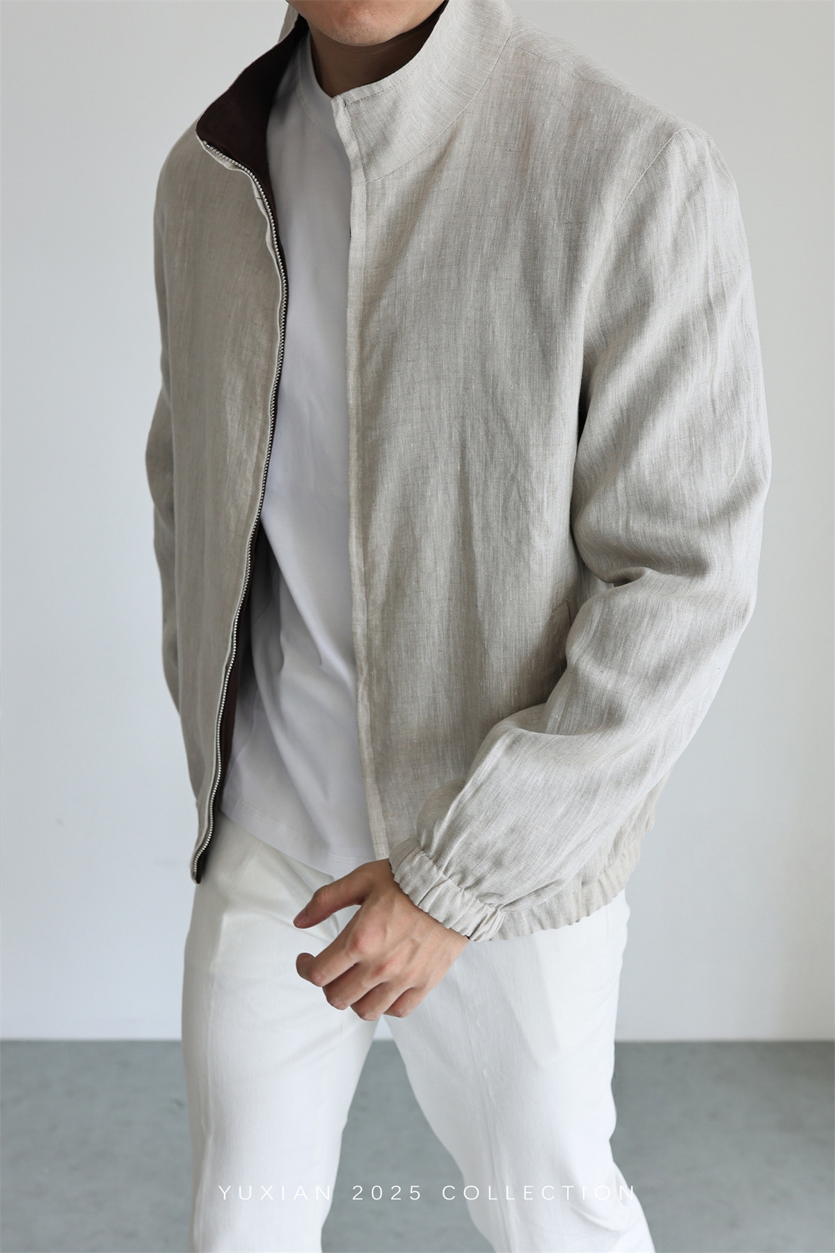 MONSEN Suitory Reversible 100% Linen Stand-Collar Jacket product image