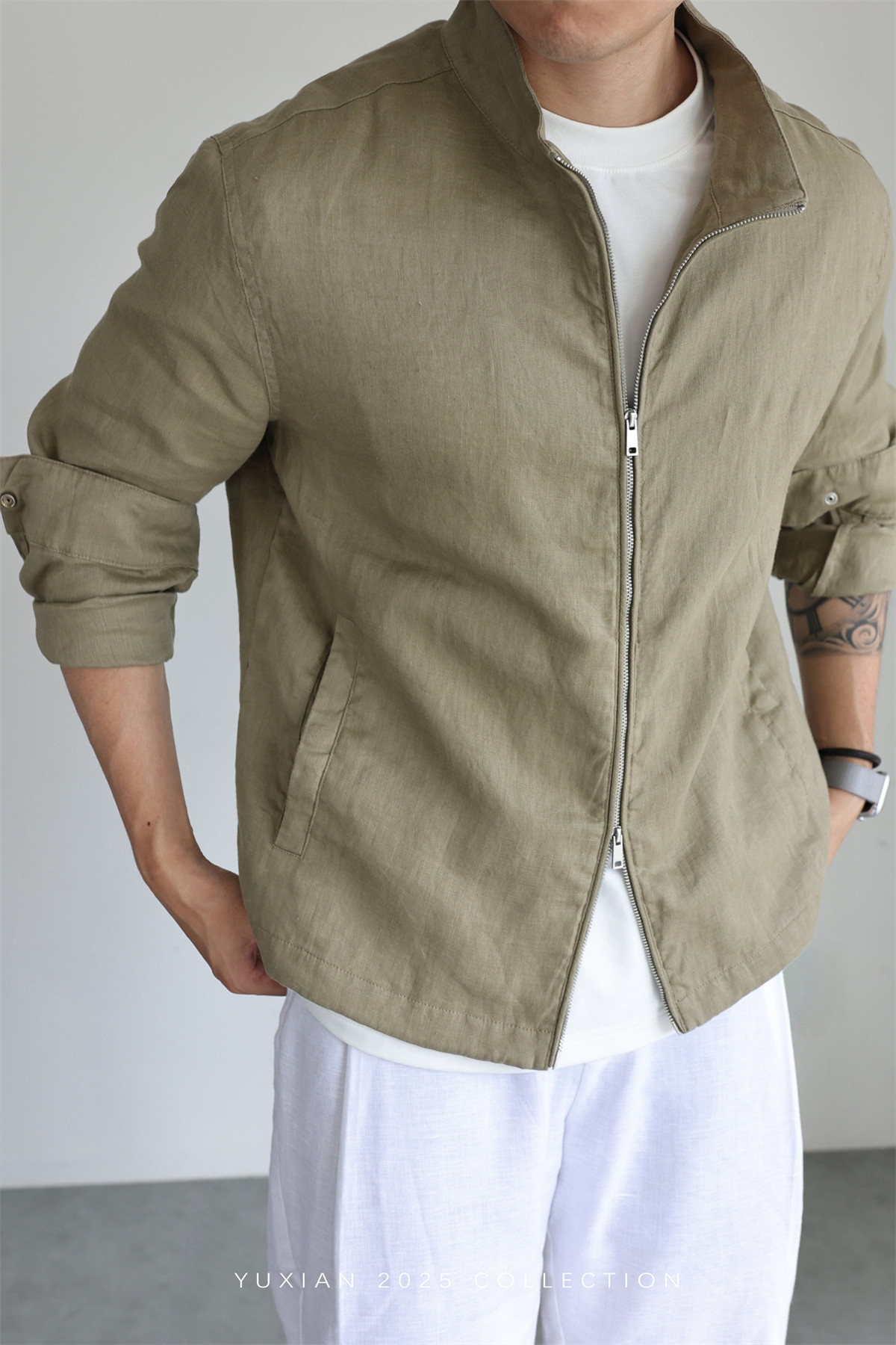 100% Linen Italian Stand-Collar Jacket