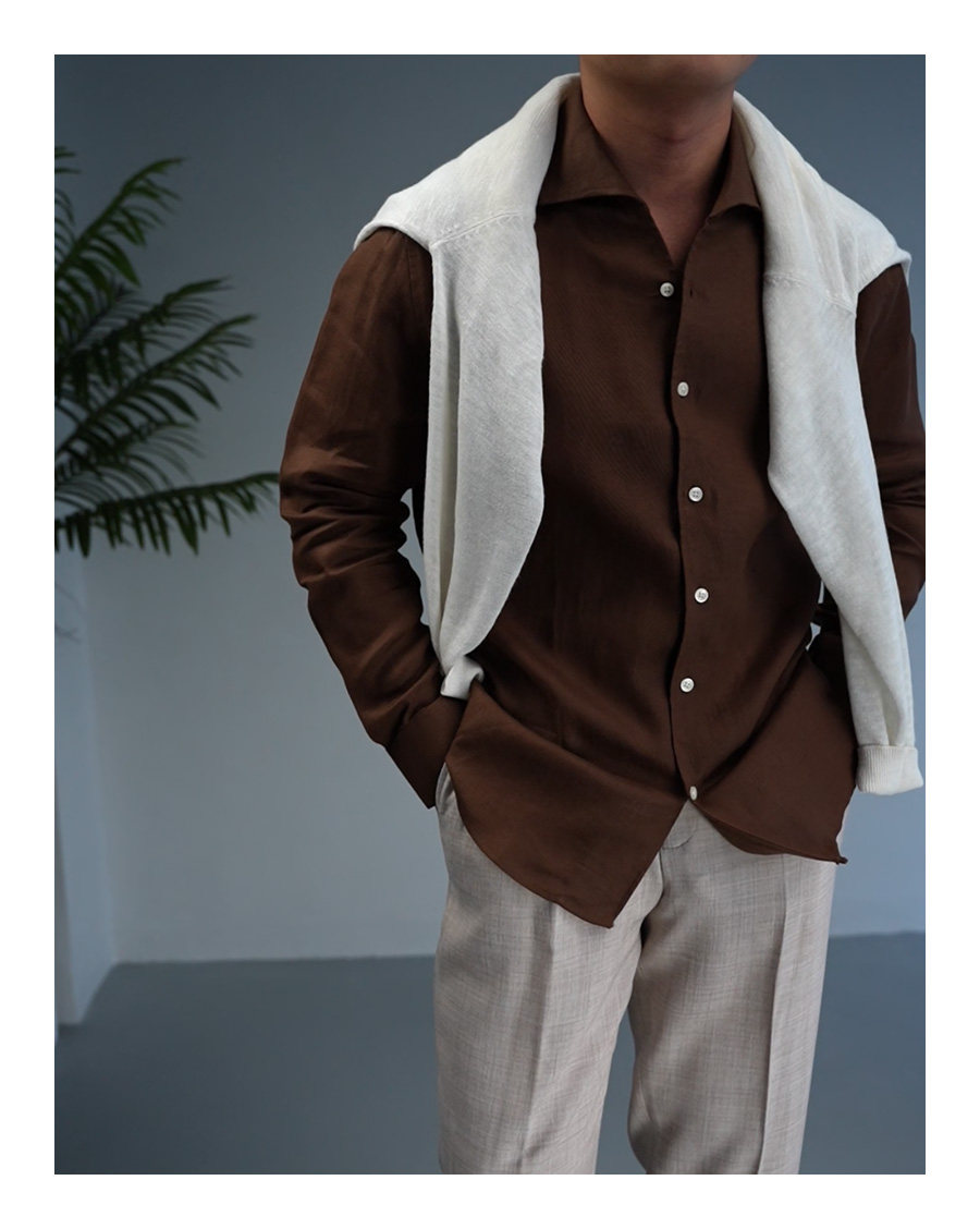 100% Linen Small V-Neck Shirt
