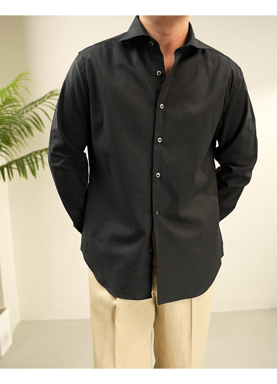 MONSEN Suitory Linen-Cotton Windsor Solid Collar Shirt product image