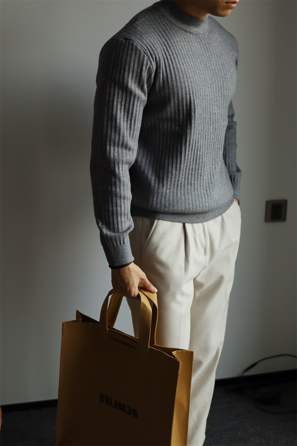 MONSEN Suitory Ribbed Mock Neck Knit Sweater in Fleece-Lined product image