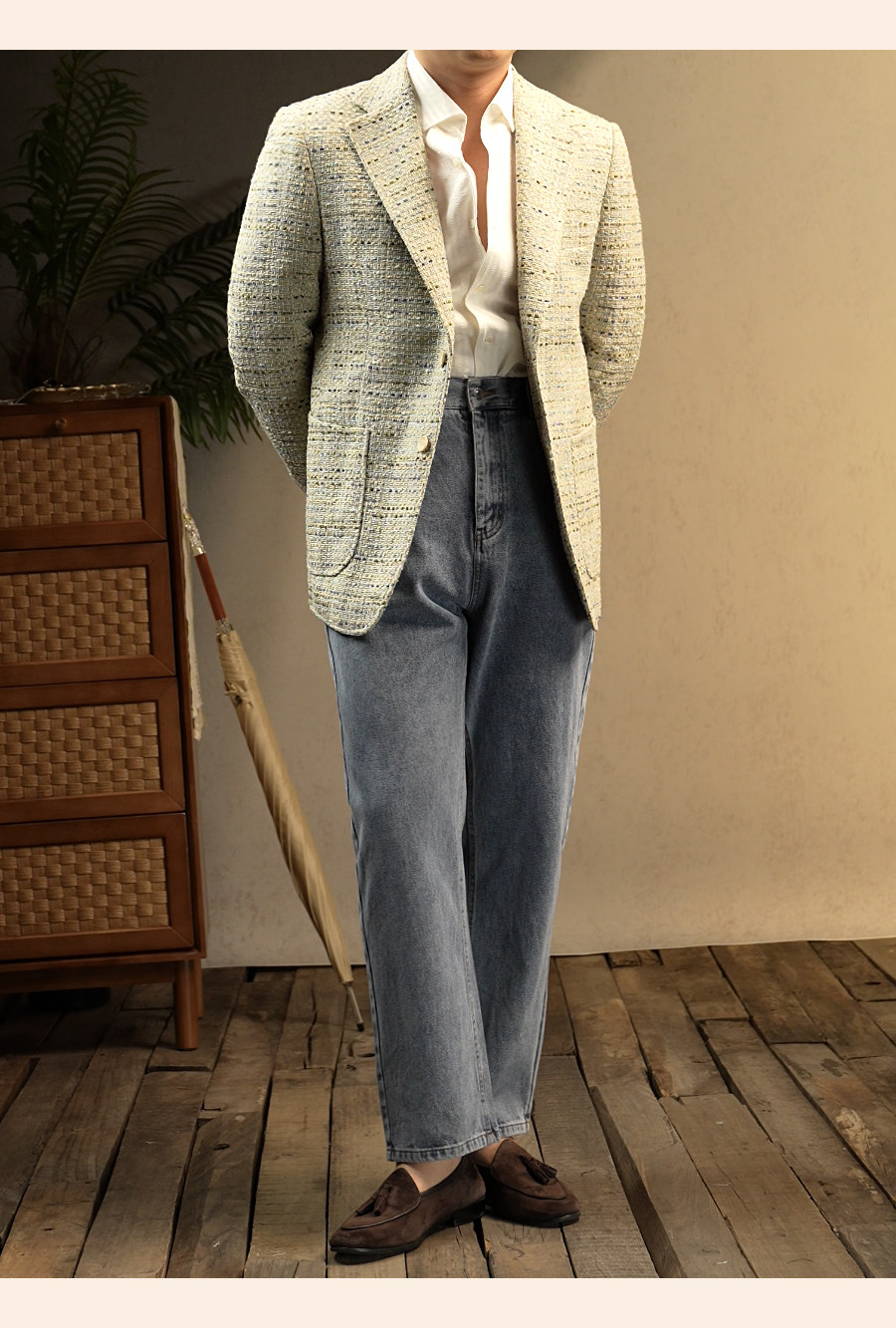Seersucker One-Piece Collar Shirt