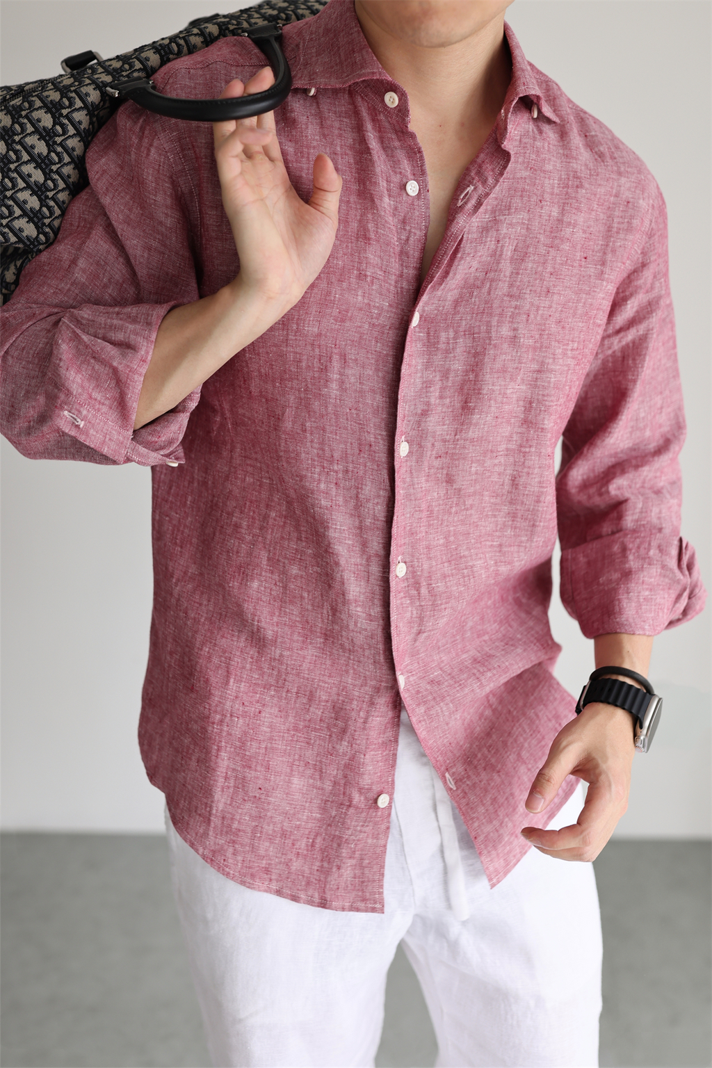 Two-Tone 100% Linen Shirt