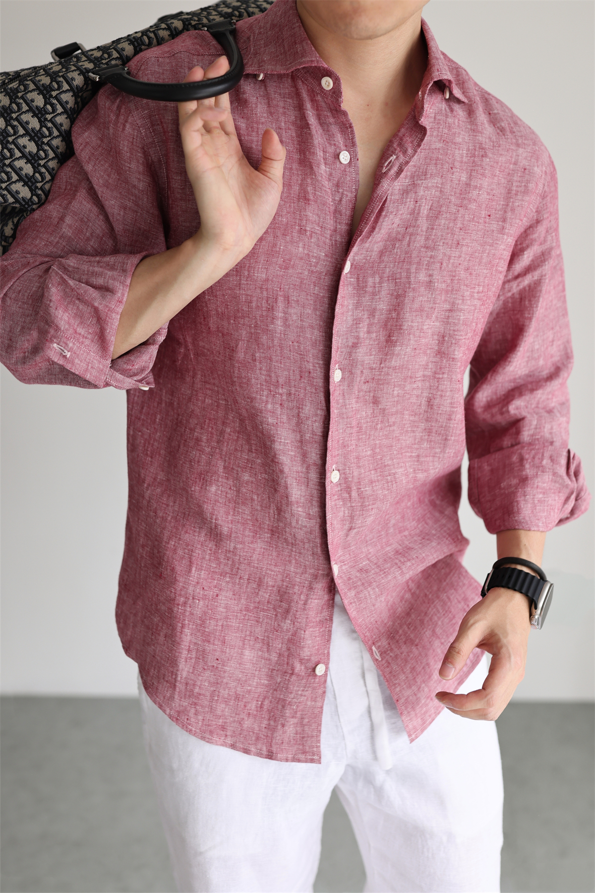 Two-Tone 100% Linen Shirt
