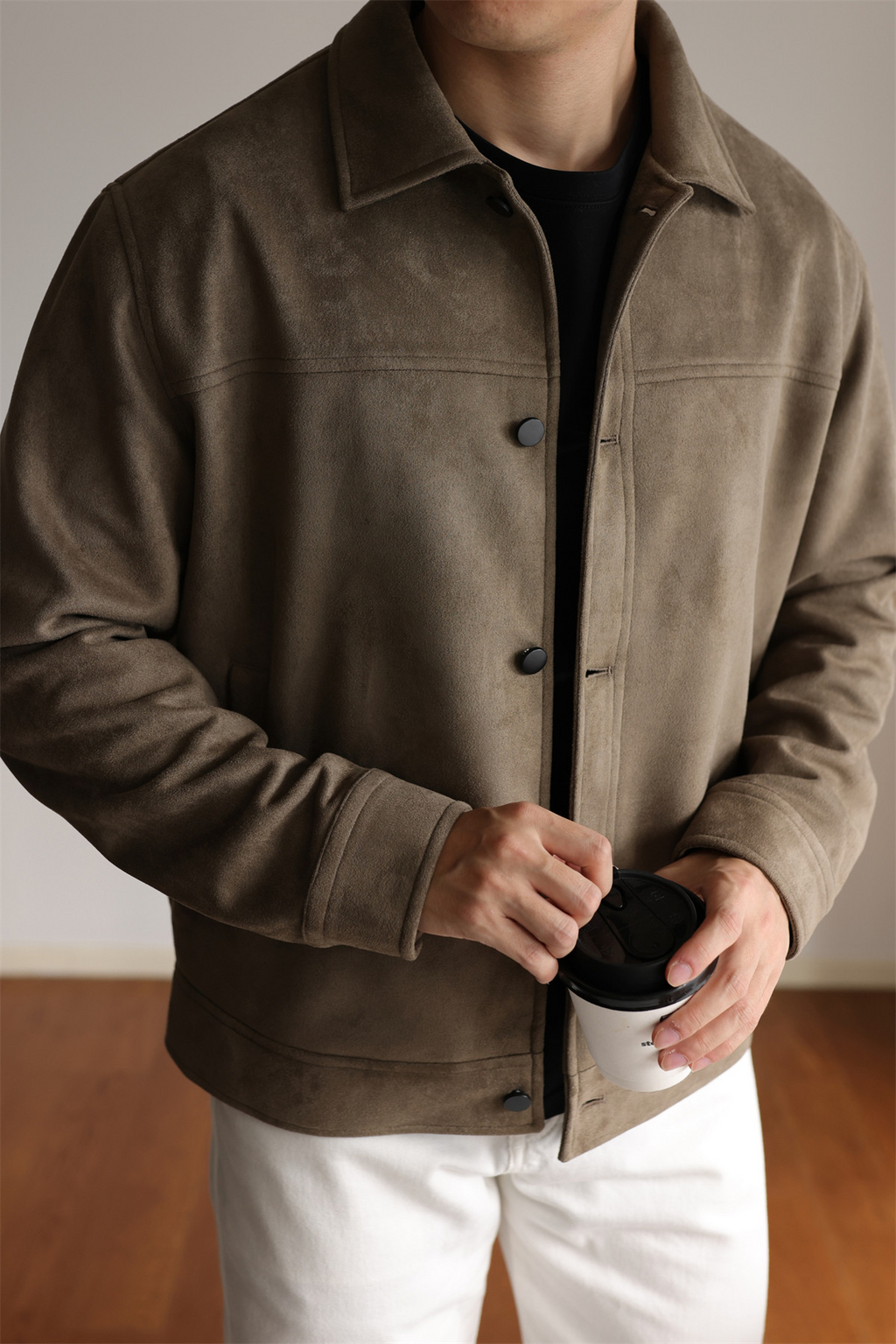 MONSEN Suitory Double-Brushed Faux Suede Lapel Jacket product image