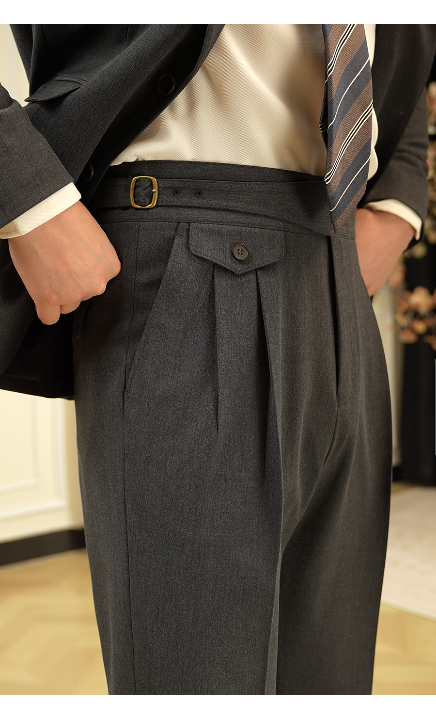 MONSEN Suitory Gurkha Double-Pleat Trousers in Performance Blend product image