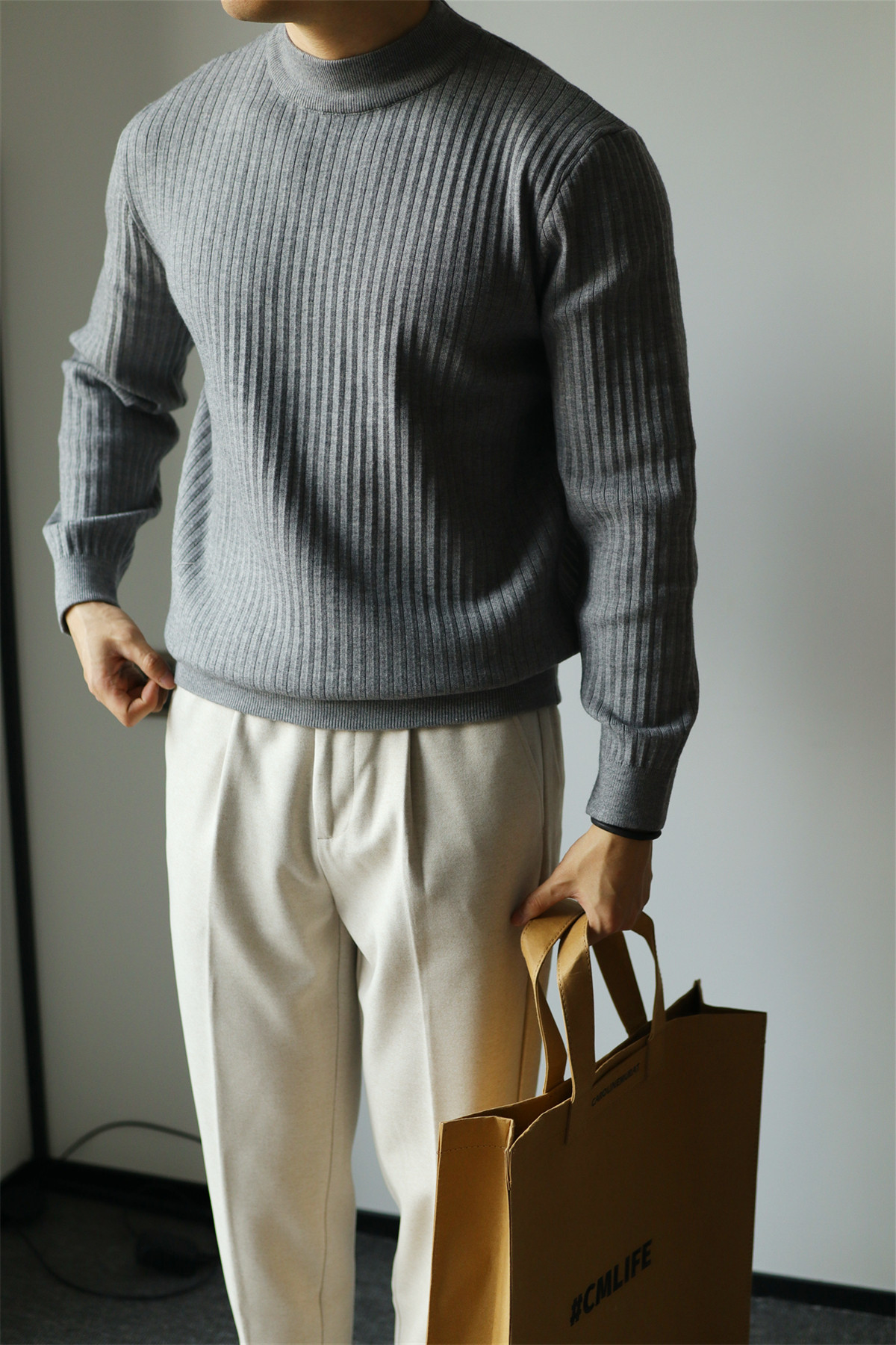 MONSEN Suitory Ribbed Mock Neck Knit Sweater in Fleece-Lined product image